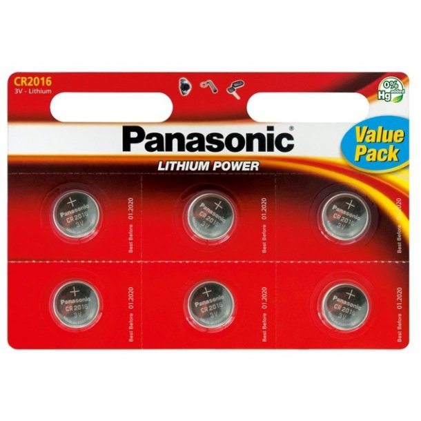 Panasonic CR2016 3V Li-Ion batteri - 6 stk/pk 