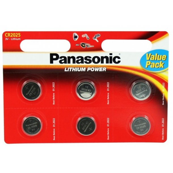 Panasonic CR2025 3V Li-Ion batteri - 6 stk/pk 