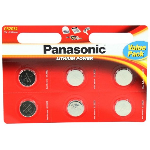 Panasonic CR2032 3V Li-Ion batteri - 6 stk/pk
