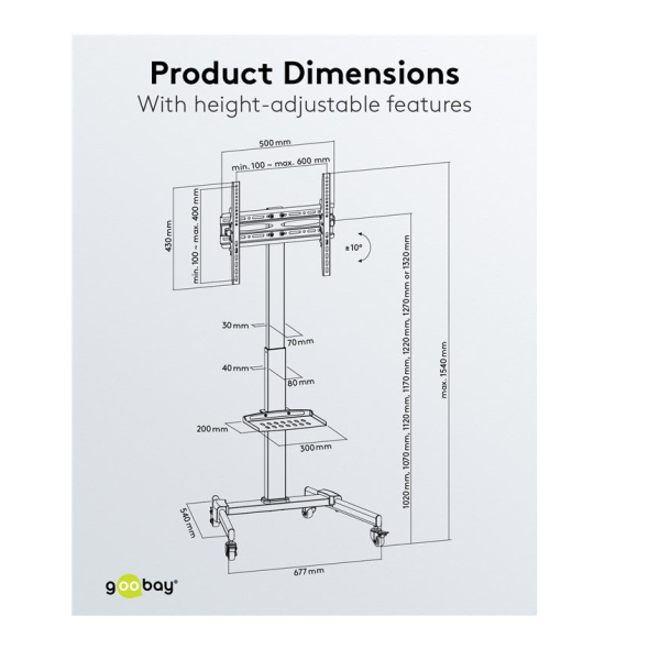 Goobay Trolley op til 35 kg / 70 / VESA 400 x 400 inkl. hylde